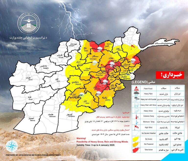 د هوا پېژندنې ادارې؛د هیواد ۲۷ ولایتونو کې د سختو بارانونو او واورې اټکل کړی