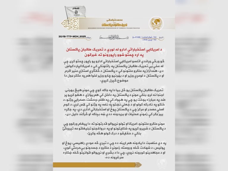 محمد خراساني:مونږ یوازې له پاکستاني پوځ او ادارو سره جګړه کوو، امریکا دې اندېښنه نه کوي