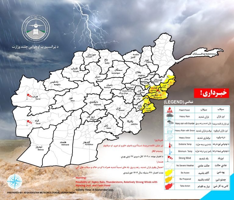 د هواپېژندنې اداره:په اتو ولایتونو کې د بارانونو، سېلابونو او تېزو بادونو وړاندوینه شوې